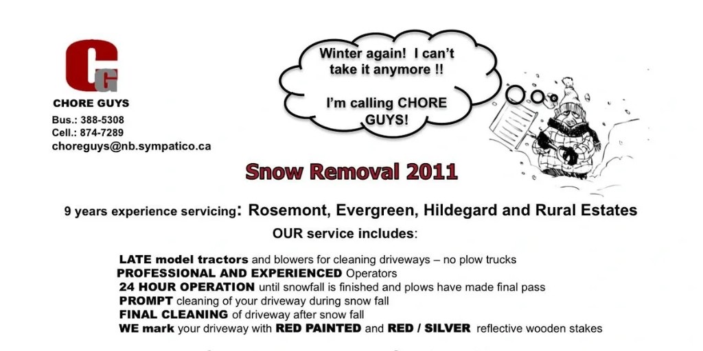 An early Choreguys snow removal flyer from 2011