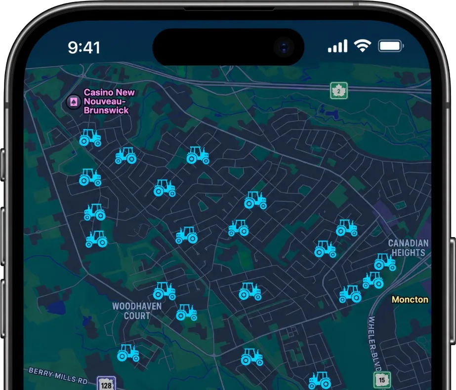 The live tractor map on a phone